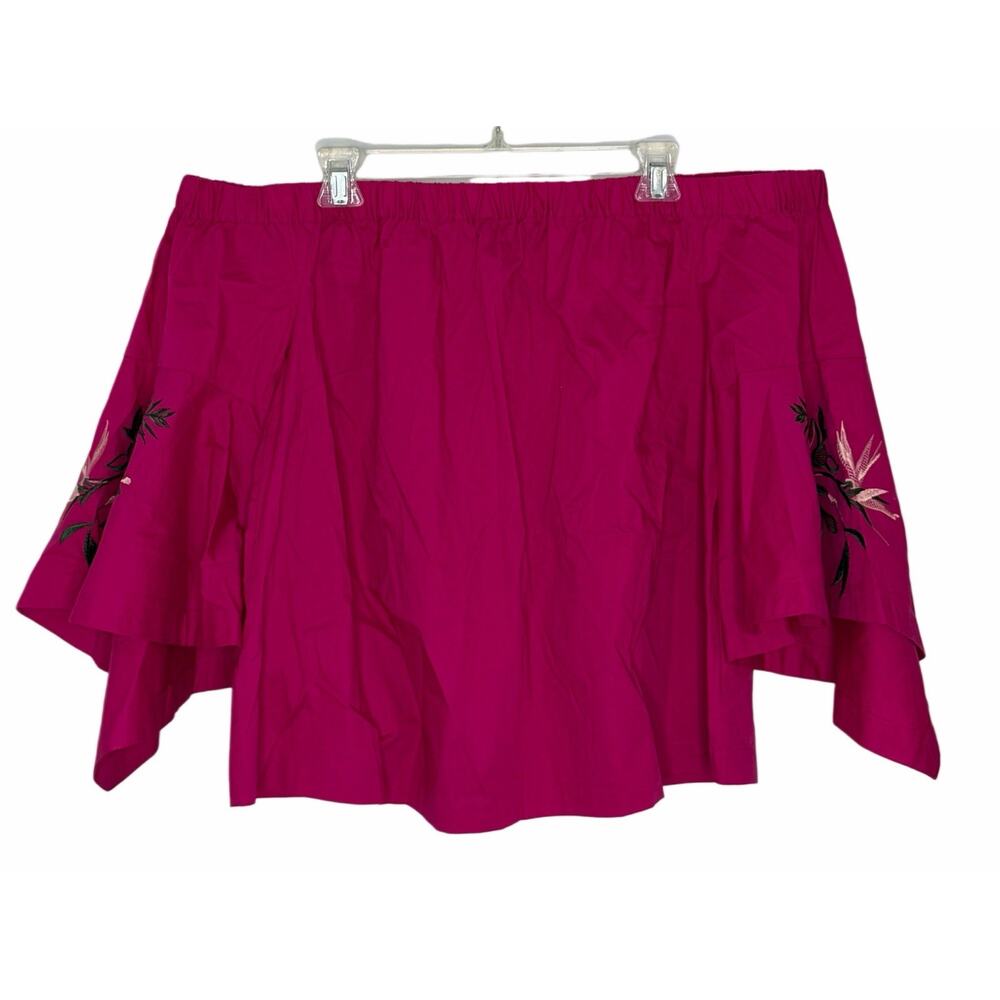 Lane Bryant Womens 14/16 Hot Pink Embroidered Flutter Sleeve Off Shoulder Top